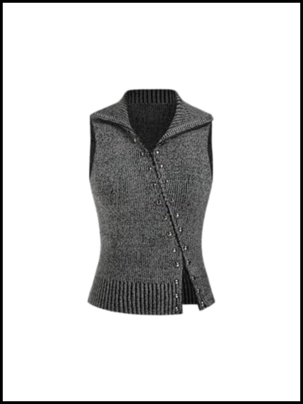 Women's Cropped Sweater Vest with Rivets Sleeveless Zip-Up Knit Cardigan